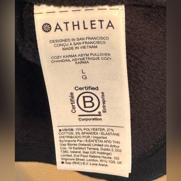Athleta Cozy Karma Asymmetric Fleece Pullover Sweatshirt Sz Large Black 1/4 Zip - Picture 5 of 15
